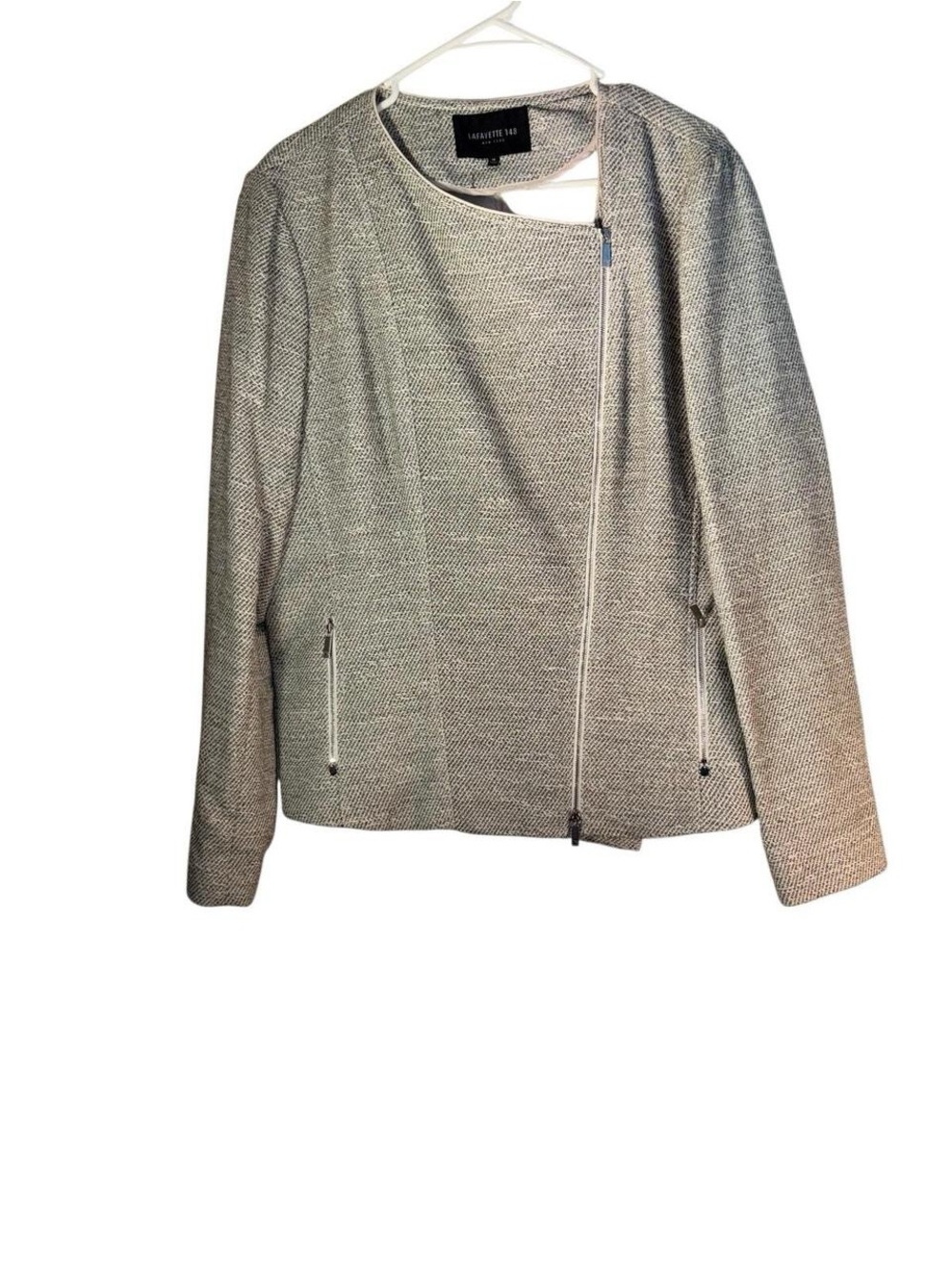 Lafayette 148 New York Light Gray Textured Zip-Front Jacket